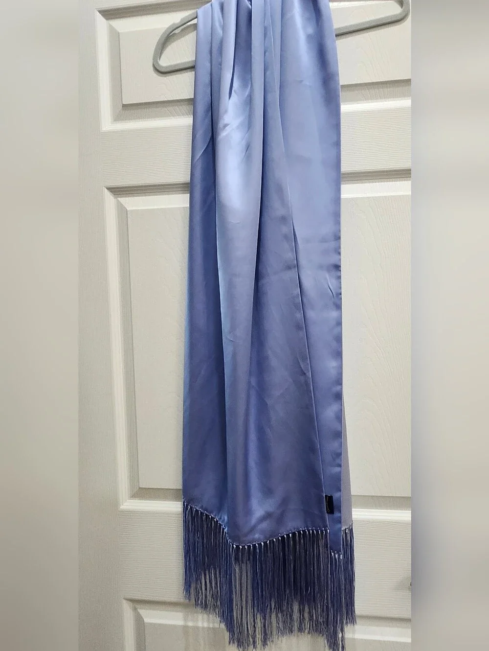 Carter Club 100% Silk Wrap Shawl Blue Reversible Fringed 70”x 21” Luxury Evening
